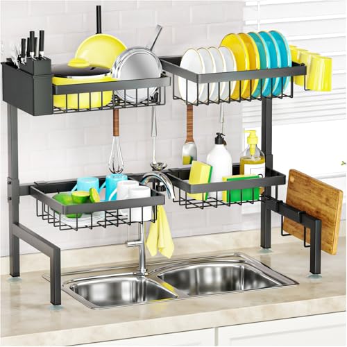 SNSLXH 4 Baskets 2-Tier Over The Sink Dish Drying Rack, 26.57"-35", Large Sink Rack for Kitchen, Extensible and Adjustable, Saving Kitchen Space - My Kitchen Products