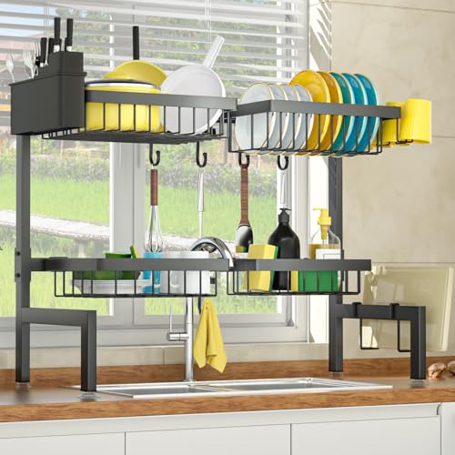 SNSLXH 4 Baskets 2-Tier Over The Sink Dish Drying Rack, 26.57"-35", Large Sink Rack for Kitchen, Extensible and Adjustable, Saving Kitchen Space - My Kitchen Products