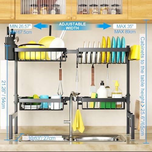 SNSLXH 4 Baskets 2-Tier Over The Sink Dish Drying Rack, 26.57"-35", Large Sink Rack for Kitchen, Extensible and Adjustable, Saving Kitchen Space - My Kitchen Products