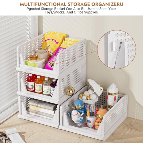 SNSLXH 5 Pack Stackable Closet Storage Basket, Multifunctional & Foldable Closet Organizer for Bathroom Kitchen Laundry Room Wardrobe Storage, Space-Saving Clothes Storage Drawer Organizer, White - My Kitchen Products