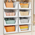 SNSLXH 5 Pack Stackable Closet Storage Basket, Multifunctional & Foldable Closet Organizer for Bathroom Kitchen Laundry Room Wardrobe Storage, Space-Saving Clothes Storage Drawer Organizer, White - My Kitchen Products