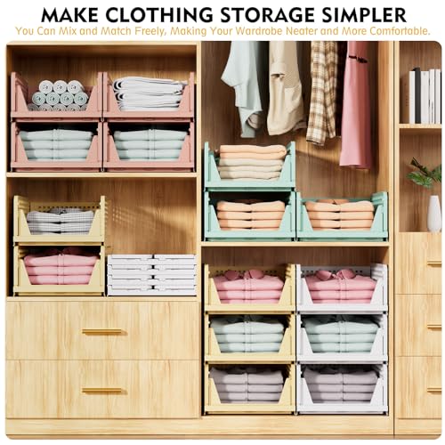 SNSLXH 5 Pack Stackable Closet Storage Basket, Multifunctional & Foldable Closet Organizer for Bathroom Kitchen Laundry Room Wardrobe Storage, Space-Saving Clothes Storage Drawer Organizer, White - My Kitchen Products