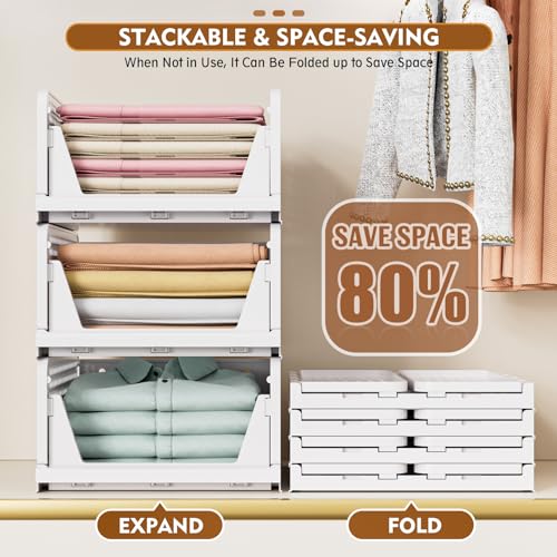 SNSLXH 5 Pack Stackable Closet Storage Basket, Multifunctional & Foldable Closet Organizer for Bathroom Kitchen Laundry Room Wardrobe Storage, Space-Saving Clothes Storage Drawer Organizer, White - My Kitchen Products