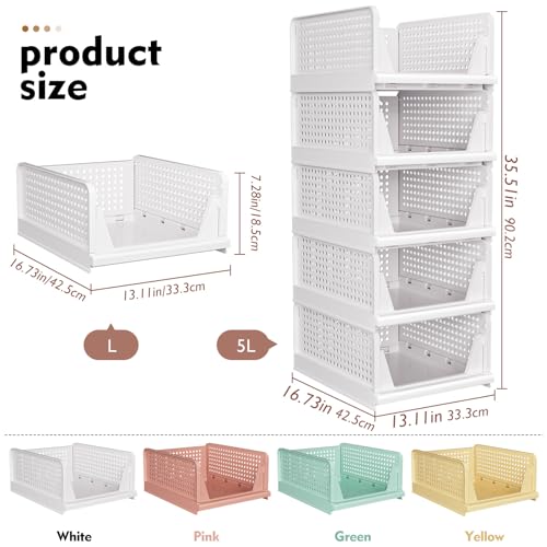 SNSLXH 5 Pack Stackable Closet Storage Basket, Multifunctional & Foldable Closet Organizer for Bathroom Kitchen Laundry Room Wardrobe Storage, Space-Saving Clothes Storage Drawer Organizer, White - My Kitchen Products