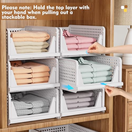 SNSLXH 5 Pack Stackable Closet Storage Basket, Multifunctional & Foldable Closet Organizer for Bathroom Kitchen Laundry Room Wardrobe Storage, Space-Saving Clothes Storage Drawer Organizer, White - My Kitchen Products