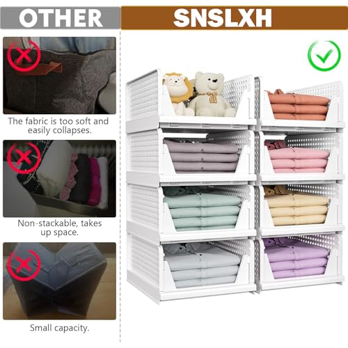 SNSLXH 5 Pack Stackable Closet Storage Basket, Multifunctional & Foldable Closet Organizer for Bathroom Kitchen Laundry Room Wardrobe Storage, Space-Saving Clothes Storage Drawer Organizer, White - My Kitchen Products