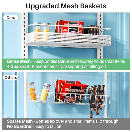 SNTD 8 Tiers Over the Door Organizer - Height Adjustable Pantry Organizers and Storage with Dense Mesh Baskets, Anti-Swing Hanging Door Spice Rack for Kitchen Bathroom (White, 17" W x 6" D x 69" H) - My Kitchen Products