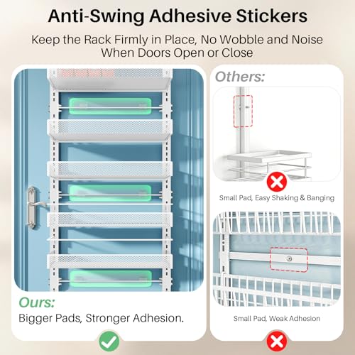 SNTD 8 Tiers Over the Door Organizer - Height Adjustable Pantry Organizers and Storage with Dense Mesh Baskets, Anti-Swing Hanging Door Spice Rack for Kitchen Bathroom (White, 17" W x 6" D x 69" H) - My Kitchen Products