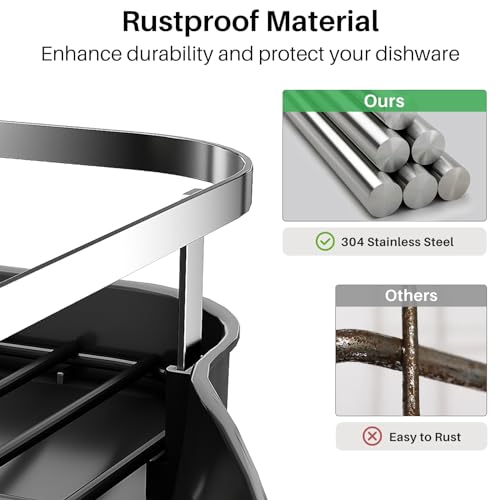 SNTD Dish Drying Rack, Expandable Dish Rack for Kitchen Counter, Stainless Steel Dish Drainer with Drainboard Set and Utensil Holder (Black) - My Kitchen Products