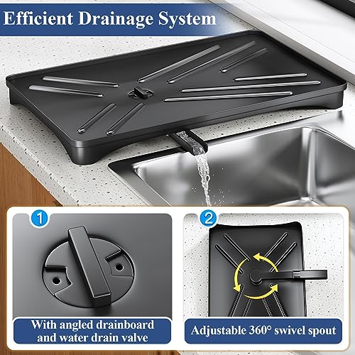 SNTD Dish Drying Rack for Kitchen Counter - Large Dish Rack with Drainboard, Rustproof Dish Drainer with Utensil Holder for Sink, Black - My Kitchen Products