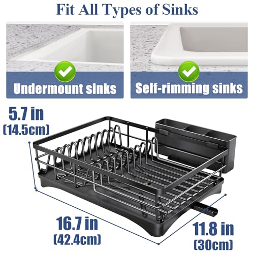 SNTD Dish Drying Rack for Kitchen Counter - Large Dish Rack with Drainboard, Rustproof Dish Drainer with Utensil Holder for Sink, Black - My Kitchen Products