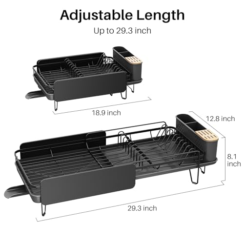 SNTD Dish Drying Rack - Large Dish Racks for Kitchen Counter, Expandable Dish Drainers with Cutlery Holder Stainless Steel Rustproof, Black - My Kitchen Products