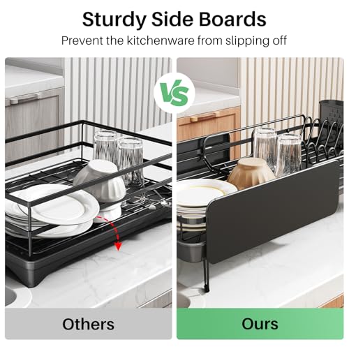 SNTD Dish Drying Rack - Large Dish Racks for Kitchen Counter, Expandable Dish Drainers with Cutlery Holder Stainless Steel Rustproof, Black - My Kitchen Products