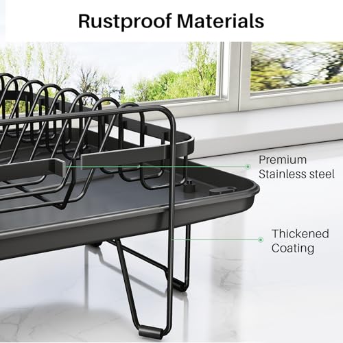 SNTD Dish Drying Rack - Large Dish Racks for Kitchen Counter, Expandable Dish Drainers with Cutlery Holder Stainless Steel Rustproof, Black - My Kitchen Products