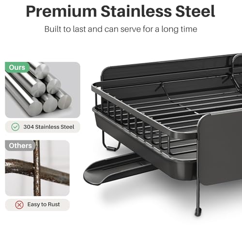 SNTD Large Dish Drying Rack - Expandable (19.3" to 29.4") Dish Rack for Kitchen Counter, Stainless Steel Dish Drainer with Utensil Holder, Pan Holder & Pot Lid Holder (Black) - My Kitchen Products