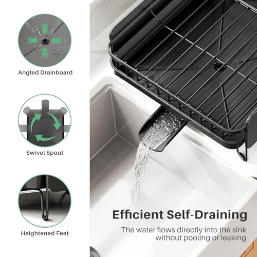 SNTD Large Dish Drying Rack - Expandable (19.3" to 29.4") Dish Rack for Kitchen Counter, Stainless Steel Dish Drainer with Utensil Holder, Pan Holder & Pot Lid Holder (Black) - My Kitchen Products