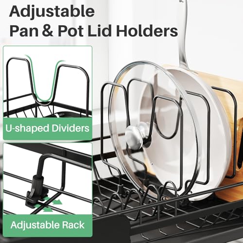 SNTD Large Dish Drying Rack - Expandable (19.3" to 29.4") Dish Rack for Kitchen Counter, Stainless Steel Dish Drainer with Utensil Holder, Pan Holder & Pot Lid Holder (Black) - My Kitchen Products