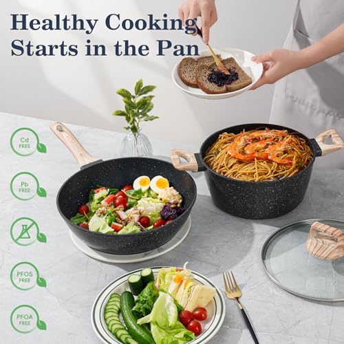 SODAY Pots and Pans Set Non Stick, 12Pcs Black Granite Induction Cookware - My Kitchen Products