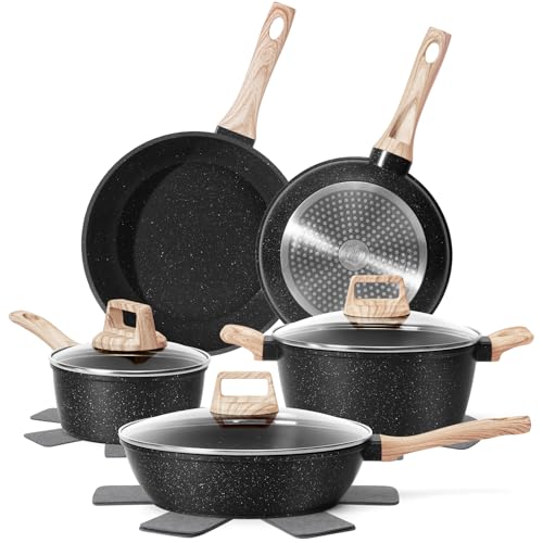 SODAY Pots and Pans Set Non Stick, 12Pcs Black Granite Induction Cookware - My Kitchen Products