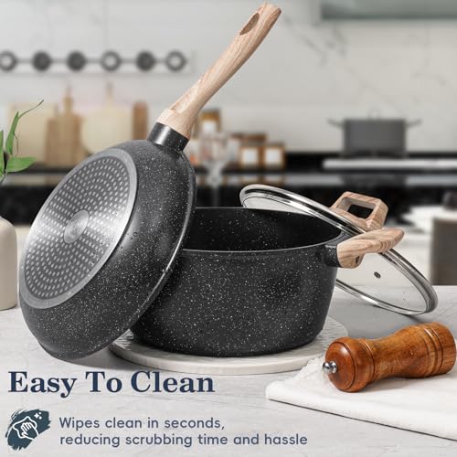 SODAY Pots and Pans Set Non Stick, 12Pcs Black Granite Induction Cookware - My Kitchen Products