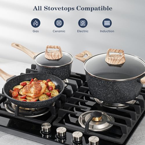 SODAY Pots and Pans Set Non Stick, 12Pcs Black Granite Induction Cookware - My Kitchen Products
