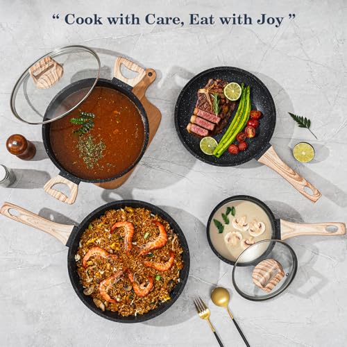 SODAY Pots and Pans Set Non Stick, 12Pcs Black Granite Induction Cookware - My Kitchen Products