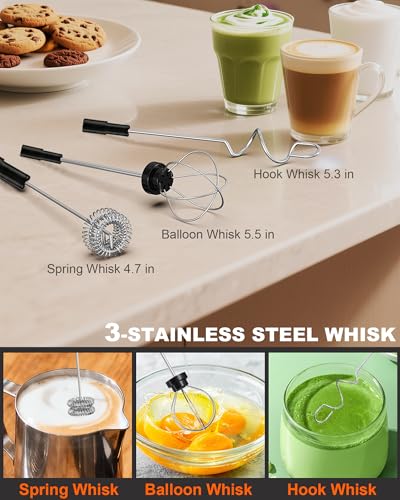 Soenglyun 3-Speed Rechargeable Milk Frother Handheld with Stand & 3 Whisks, Dual Coil Whisk Coffee Frother Handheld - Electric Frother Wand for Coffee Matcha Cappuccino, Kitchen Gift Set, Black - My Kitchen Products
