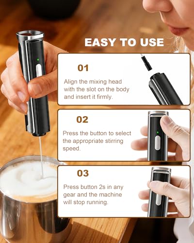 Soenglyun 3-Speed Rechargeable Milk Frother Handheld with Stand & 3 Whisks, Dual Coil Whisk Coffee Frother Handheld - Electric Frother Wand for Coffee Matcha Cappuccino, Kitchen Gift Set, Black - My Kitchen Products