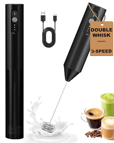 Soenglyun 3-Speed Rechargeable Milk Frother with Cover, Dual Coil Whisk Coffee Frother Handheld - Portable Hand Frother Wand for Coffee Matcha Cappuccino & Hot Chocolate, Kitchen Gift, Black - My Kitchen Products