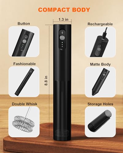 Soenglyun 3-Speed Rechargeable Milk Frother with Cover, Dual Coil Whisk Coffee Frother Handheld - Portable Hand Frother Wand for Coffee Matcha Cappuccino & Hot Chocolate, Kitchen Gift, Black - My Kitchen Products