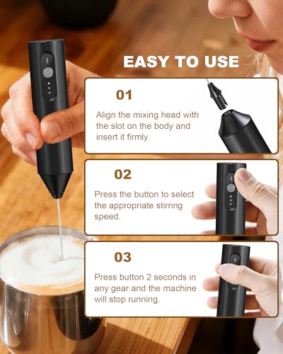 Soenglyun 3-Speed Rechargeable Milk Frother with Cover, Dual Coil Whisk Coffee Frother Handheld - Portable Hand Frother Wand for Coffee Matcha Cappuccino & Hot Chocolate, Kitchen Gift, Black - My Kitchen Products