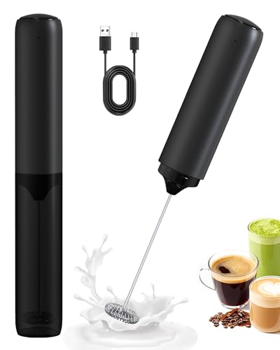 Soenglyun Rechargeable Milk Frother Handheld with Cover, Electric Drink Mixer with Stainless Steel Whisk - Portable Hand Frother Wand for Matcha Latte Cappuccino & Hot Chocolate, Single Speed - My Kitchen Products