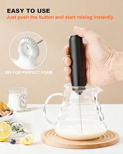 Soenglyun Rechargeable Milk Frother Handheld with Cover, Electric Drink Mixer with Stainless Steel Whisk - Portable Hand Frother Wand for Matcha Latte Cappuccino & Hot Chocolate, Single Speed - My Kitchen Products
