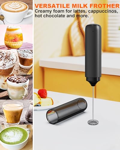 Soenglyun Rechargeable Milk Frother Handheld with Cover, Electric Drink Mixer with Stainless Steel Whisk - Portable Hand Frother Wand for Matcha Latte Cappuccino & Hot Chocolate, Single Speed - My Kitchen Products