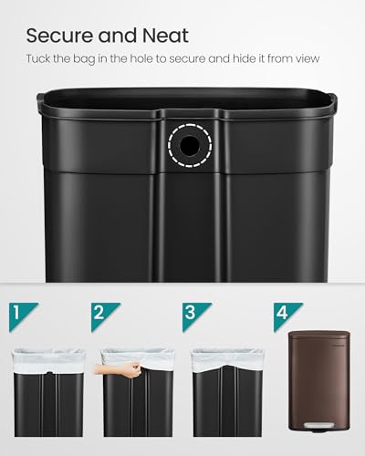 SONGMICS 13 Gallon (50 L) Trash Can, Stainless Steel Kitchen Garbage Can, Recycling or Waste Bin, Soft Close, Step-On Pedal, Removable Inner Bucket, Brown ULTB50BR - My Kitchen Products