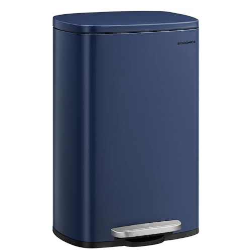 SONGMICS 13 Gallon (50 L) Trash Can, Stainless Steel Kitchen Garbage Can, Recycling or Waste Bin, Soft Close, Step-On Pedal, Removable Inner Bucket, Midnight Blue ULTB050L01 - My Kitchen Products