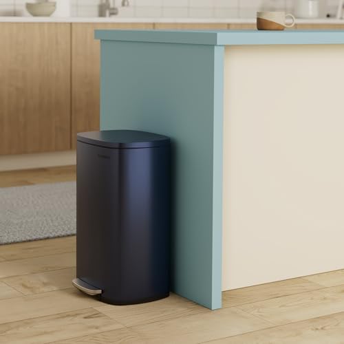 SONGMICS 13 Gallon (50 L) Trash Can, Stainless Steel Kitchen Garbage Can, Recycling or Waste Bin, Soft Close, Step-On Pedal, Removable Inner Bucket, Midnight Blue ULTB050L01 - My Kitchen Products