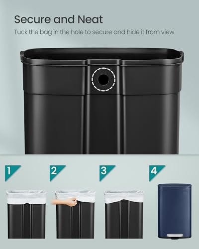 SONGMICS 13 Gallon (50 L) Trash Can, Stainless Steel Kitchen Garbage Can, Recycling or Waste Bin, Soft Close, Step-On Pedal, Removable Inner Bucket, Midnight Blue ULTB050L01 - My Kitchen Products