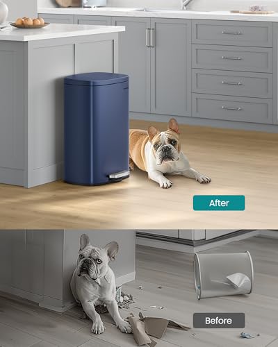 SONGMICS 13 Gallon (50 L) Trash Can, Stainless Steel Kitchen Garbage Can, Recycling or Waste Bin, Soft Close, Step-On Pedal, Removable Inner Bucket, Midnight Blue ULTB050L01 - My Kitchen Products