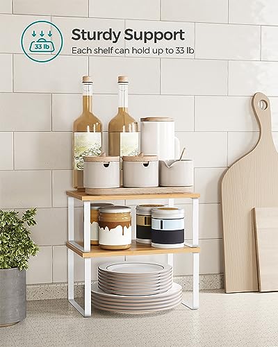 SONGMICS Cabinet Organizer Shelf, Set of 4 Kitchen Counter Shelves, Kitchen Storage, Spice Rack, Stackable, Expandable, Metal and Engineered Wood, Cloud White and Natural Beige UKCS010N01 - My Kitchen Products