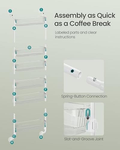 SONGMICS Over the Door Pantry Organizer, 6-Tier Kitchen Pantry Door Organizer with Adjustable Tall Baskets, Hanging Spice Rack, for Bedroom Bathroom Laundry Room, Transparent UKCS046WG01 - My Kitchen Products