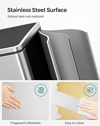 SONGMICS Trash Can, 2 x 8 Gallon (2 x 30 L) Garbage Can for Kitchen, with 15 Trash Bags, 2 Compartments, Plastic Inner Buckets and Hinged Lids, Airtight, Silver and Black ULTB60NL - My Kitchen Products
