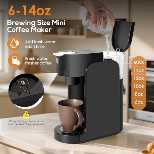SOPPY Single Serve Coffee Maker for K Capsule, 3 Seconds Instant Hot with Adjustable Temperature Control, Dual Brew Modes, Transparent Water Tank & Removable Stand, Fast Brewing Coffee Machine, Black - My Kitchen Products