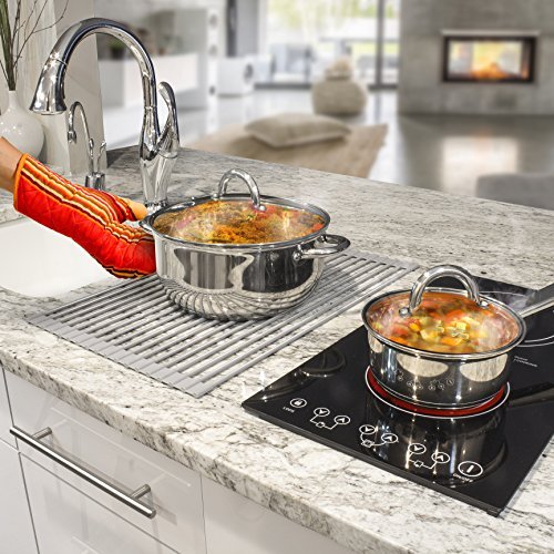 Sorbus Roll-Up Dish Drying Rack [Large 20.5'' X 13"] Over The Sink Drying Mat,- Multipurpose Dish Drainer - Fruits and Vegetable Rinser - Durable Silicone Covered Stainless Steel (Warm Gray) - My Kitchen Products