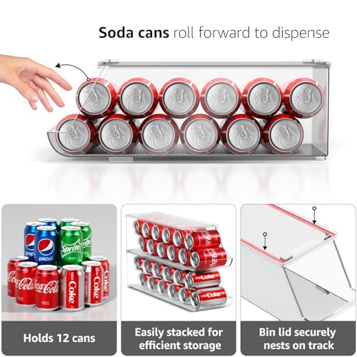 Sorbus Soda Can Organizer for Refrigerator Stackable Can Holder Dispenser with Lid for Fridge, Pantry, Freezer – Holds 12 Cans Each, BPA-Free, Clear Design, (2-Pack) - My Kitchen Products