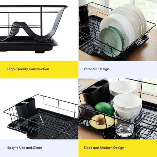 Space-Saving 3-Piece Dish Drainer Rack Set with Cutlery Holder - Maximize Countertop Space, Black - My Kitchen Products