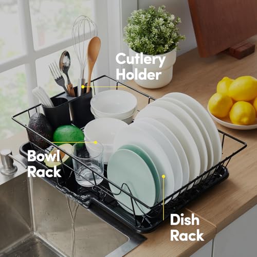 Space-Saving 3-Piece Dish Drainer Rack Set with Cutlery Holder - Maximize Countertop Space, Black - My Kitchen Products