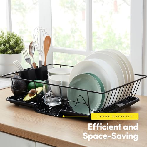 Space-Saving 3-Piece Dish Drainer Rack Set with Cutlery Holder - Maximize Countertop Space, Black - My Kitchen Products