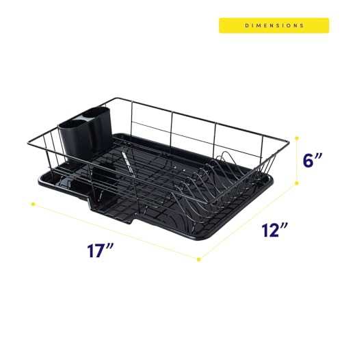 Space-Saving 3-Piece Dish Drainer Rack Set with Cutlery Holder - Maximize Countertop Space, Black - My Kitchen Products