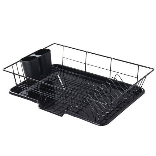 Space-Saving 3-Piece Dish Drainer Rack Set with Cutlery Holder - Maximize Countertop Space, Black - My Kitchen Products
